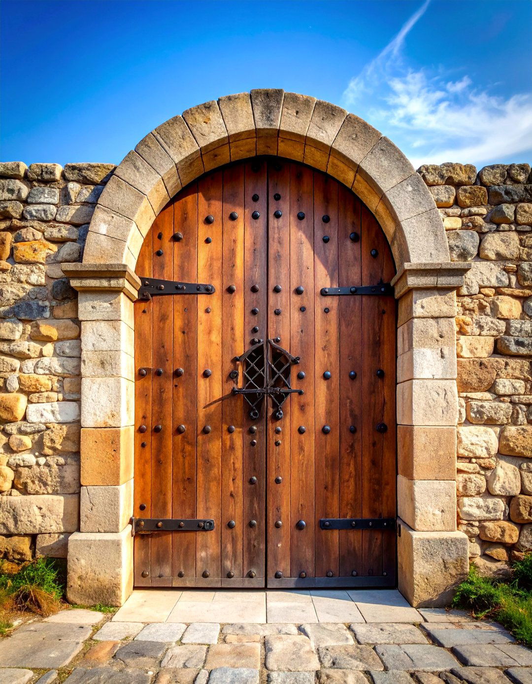 Stone and Timber Fortress Door - 25 Mediterranean Front Door Ideas
