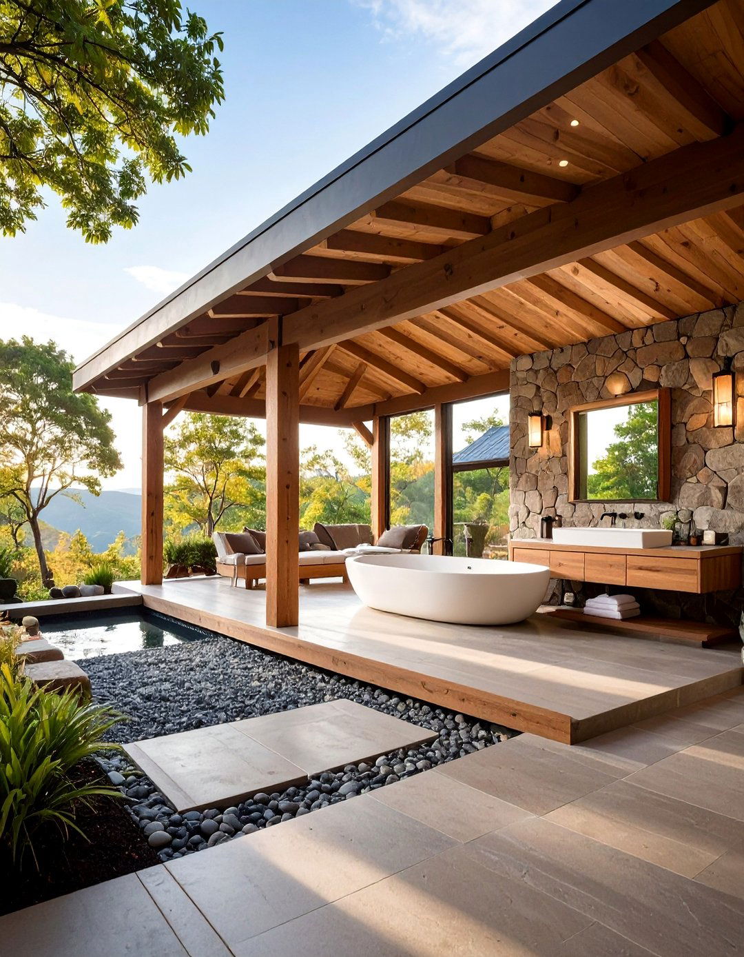Stone and Timber Pavilion Bathroom - 25 Rustic Outdoor Bathroom Ideas