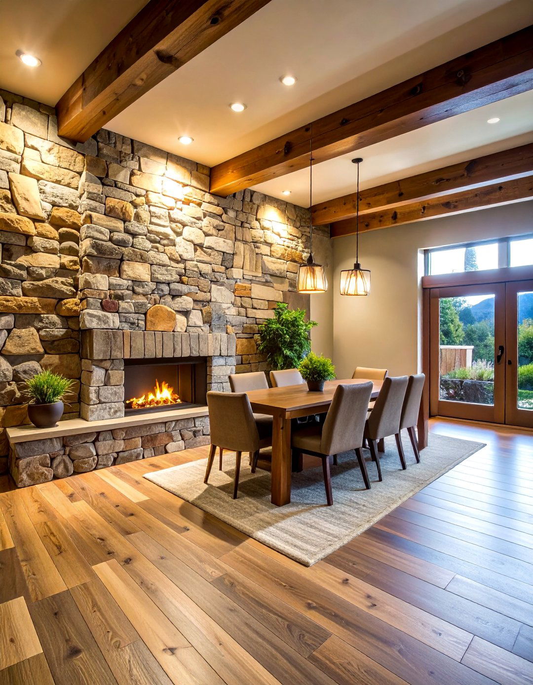 Stone and Wood Combination Basement Accent Wall - 25 Basement Accent Wall Ideas