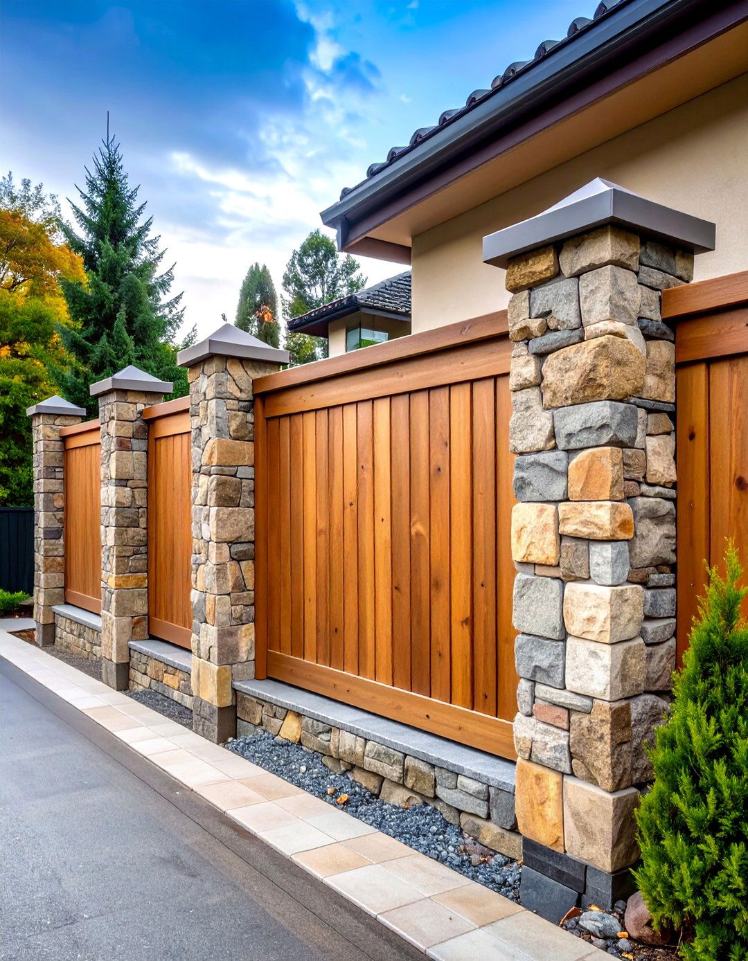 Stone and Wood Corner Fence Combination - 25 Corner Fence Ideas