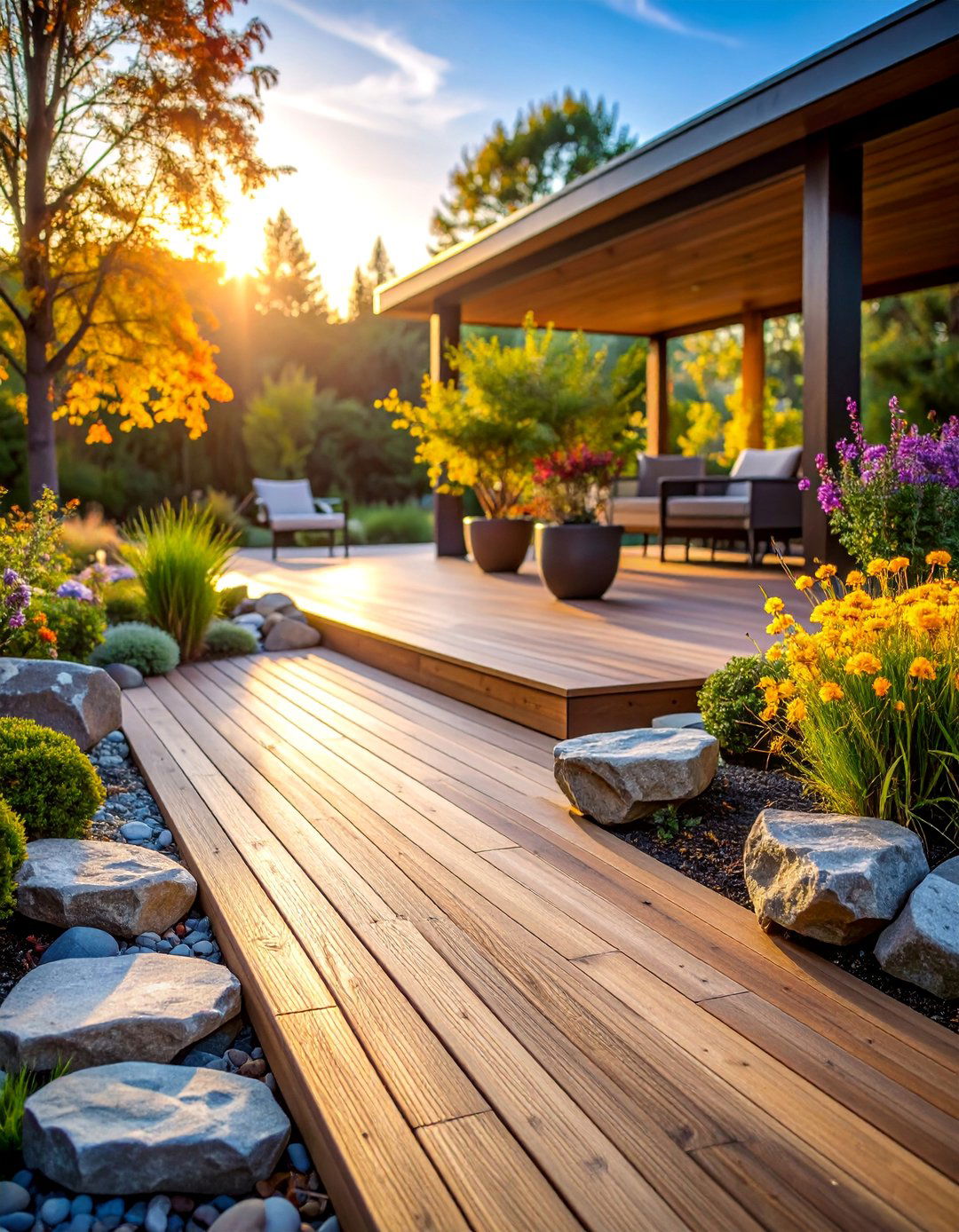 Stone and Wood Hybrid Deck Design - 25 Patio Deck Ideas