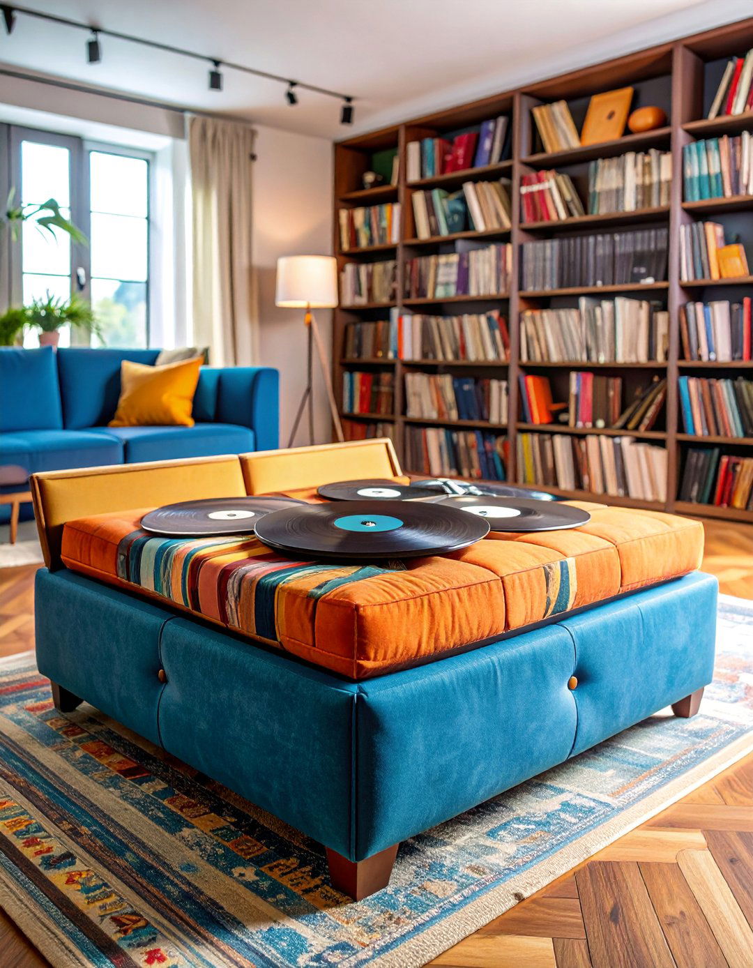 Storage Ottoman with Hidden Vinyl Compartment - 25 Vinyl Record Storage Ideas