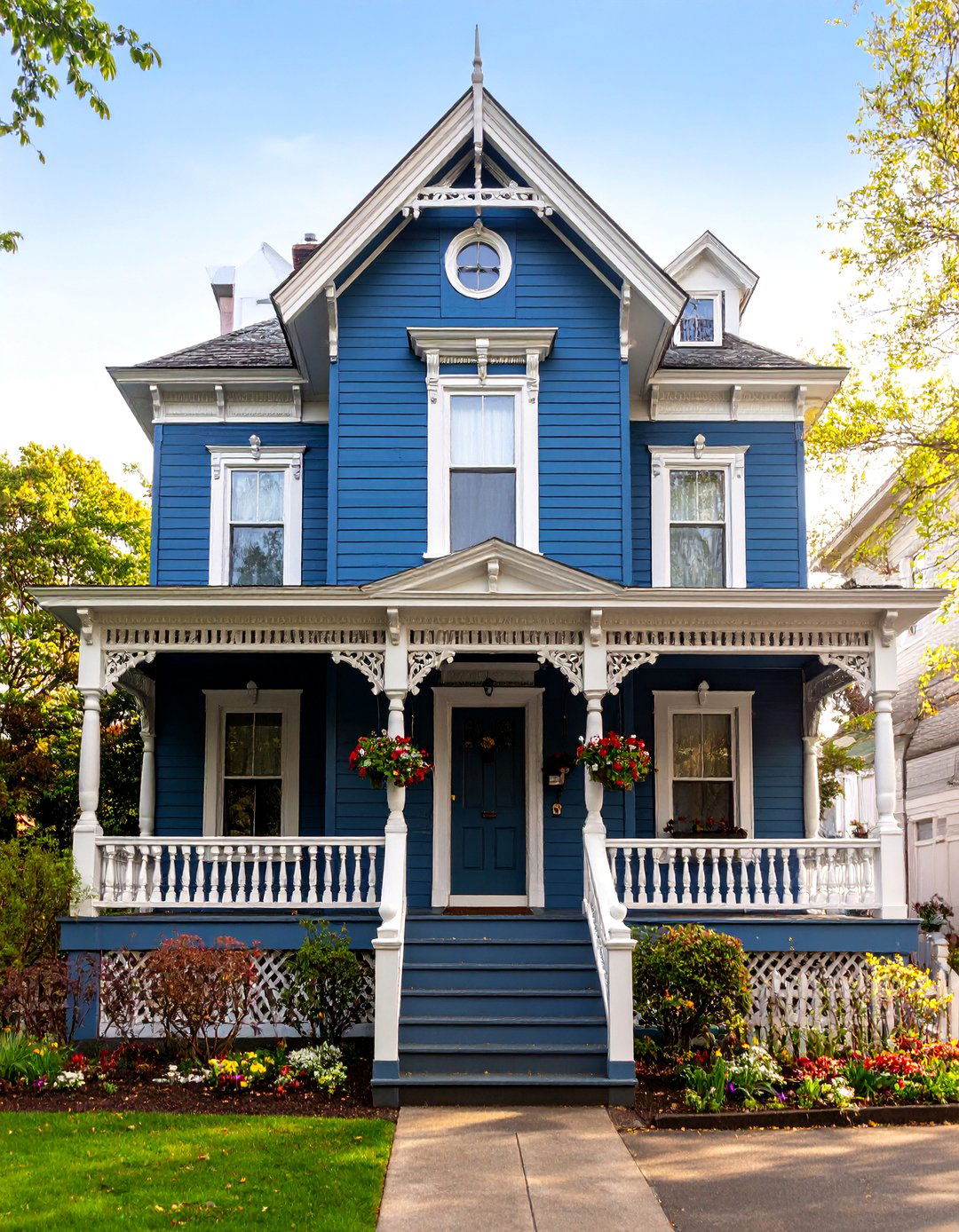 Storm Blue Victorian with Bright White Contrast - 25 blue victorian house colors