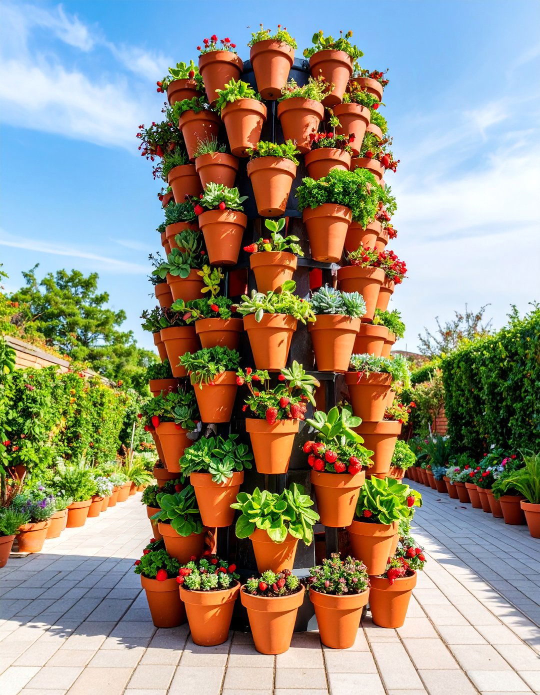 Strawberry Pot Succulent Tower - 25 Outdoor Succulent Container Ideas
