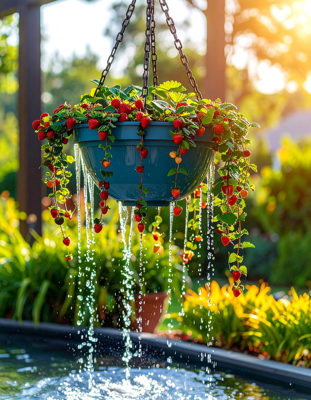 Strawberry Rain Chain Planter - 25 Strawberry Planter Ideas
