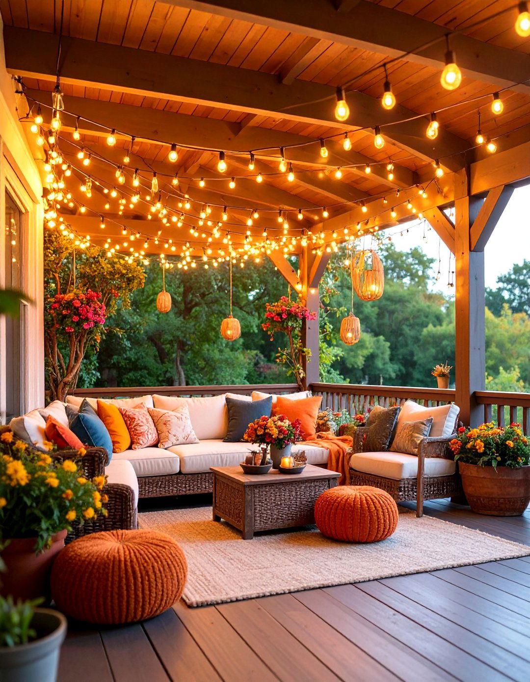 String Light Canopy Magic - 25 Fall Porch Decor Ideas