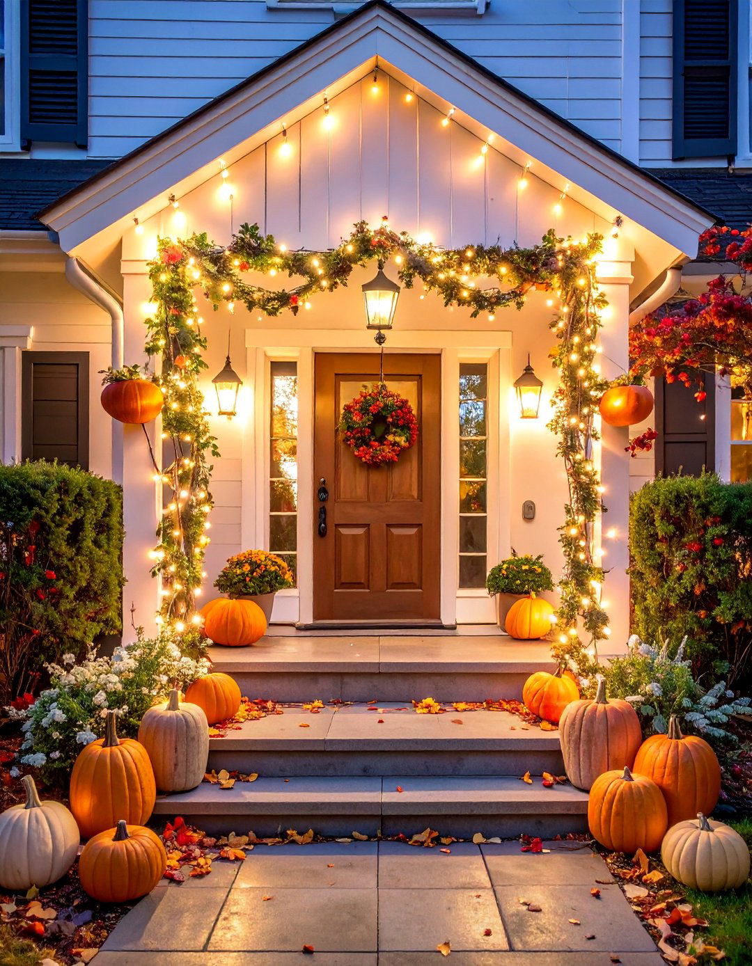 String Light and Fairy Light Magic - 25 Front Door Fall Decor Ideas