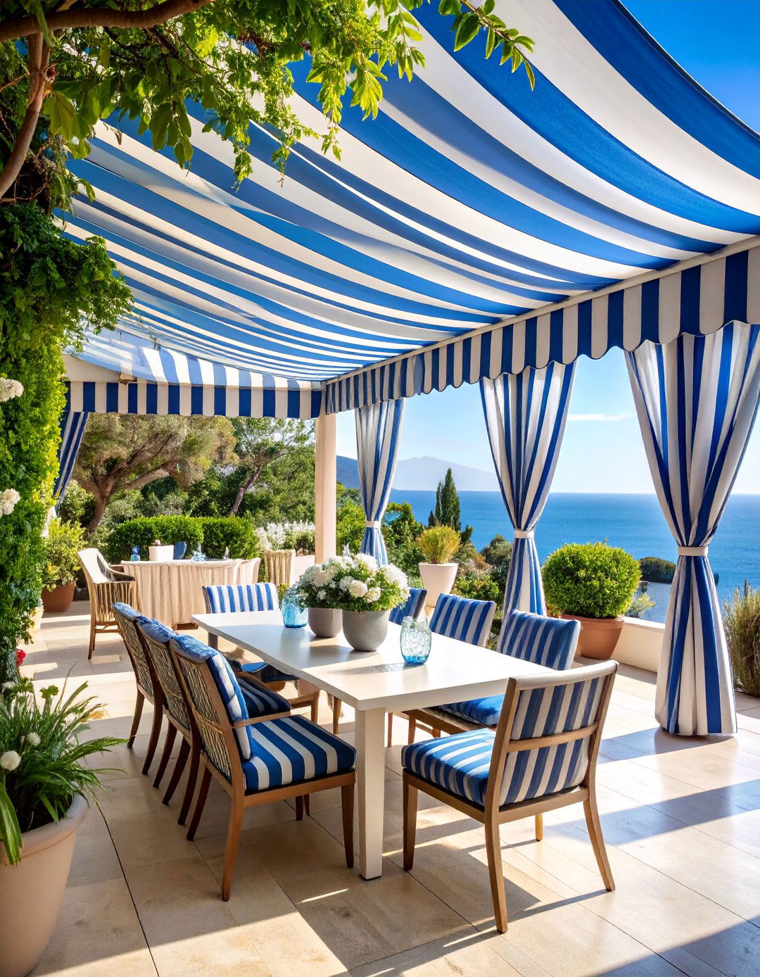 Striped Awning Style Outdoor Curtains - 25 Patio Curtain Ideas