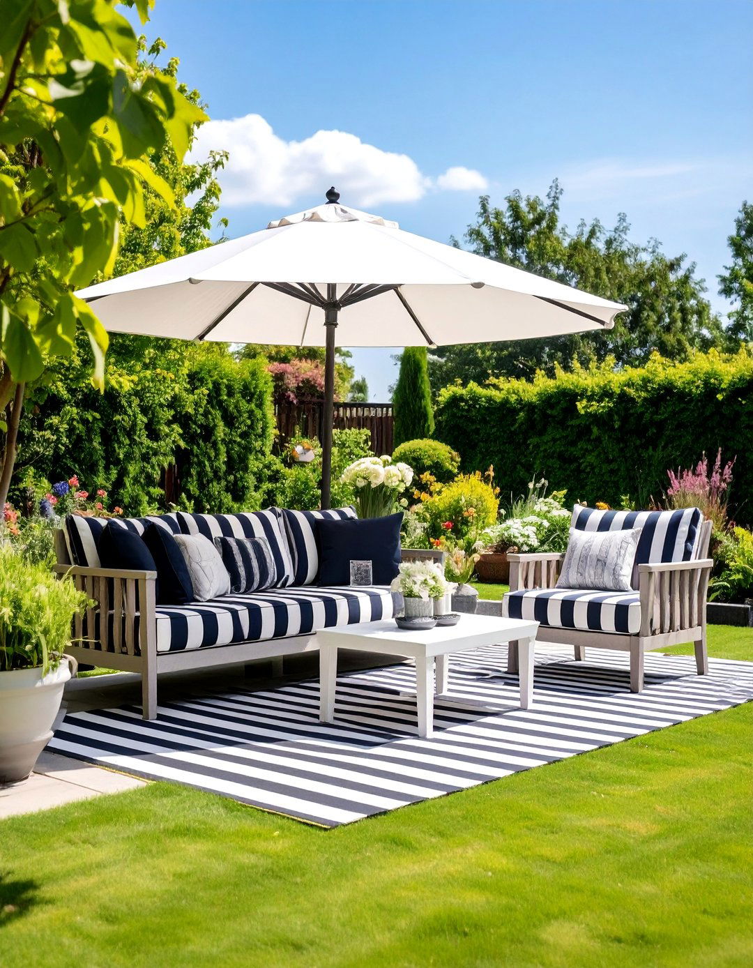 Striped Pattern Patio with Bold Graphics - 25 Black and White Patio Ideas