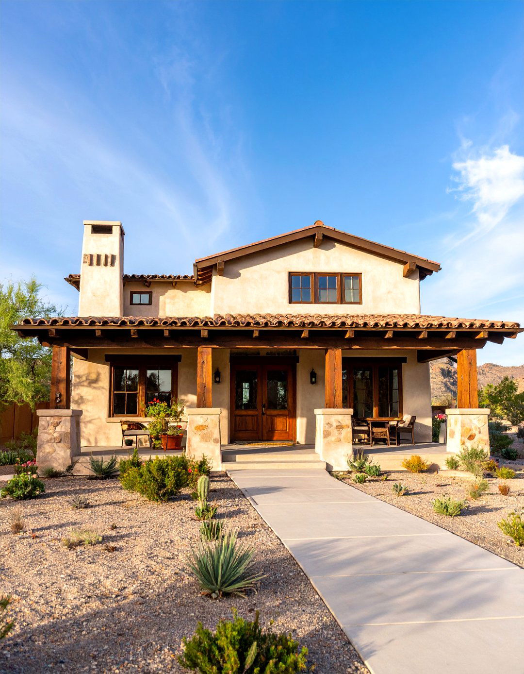 Stucco Craftsman with Timber Frame Accents - 25 Craftsman Style House Exterior Ideas