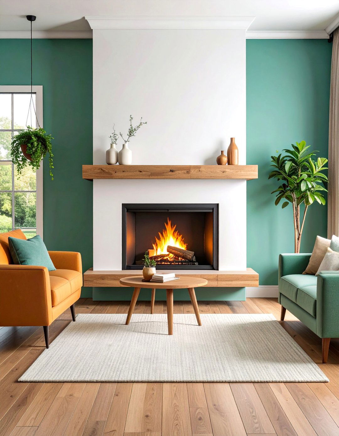 Stucco Fireplace with Floating Wood Mantel - 25 Stucco Fireplace Ideas