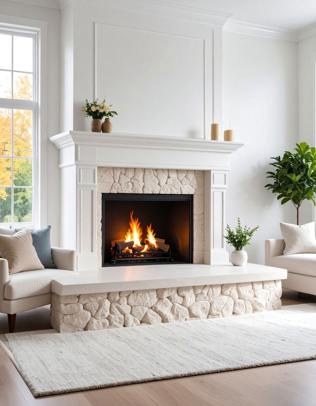 Stucco Fireplace with Natural Stone Hearth - 25 Stucco Fireplace Ideas