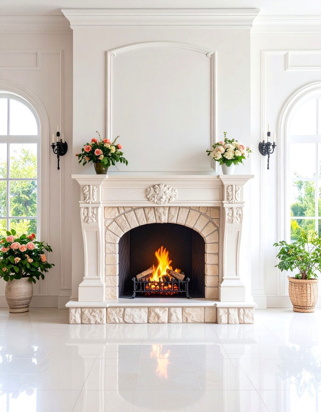 Stucco and Stone Rustic Fireplace with Mediterranean Influence - 25 Rustic Fireplaces