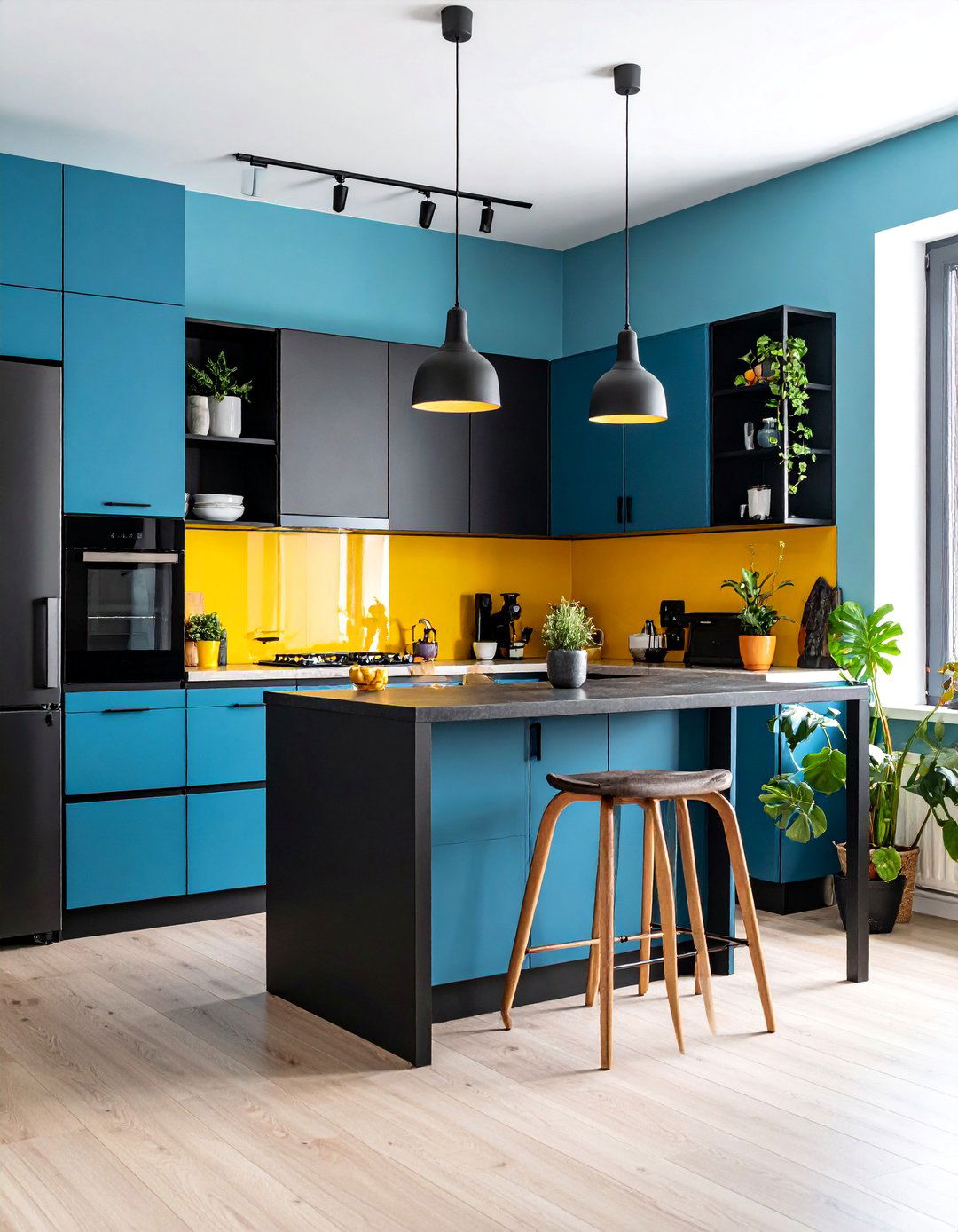 Studio Apartment Kitchen with Compact Black Appliances - 25 Kitchen With Black Appliances