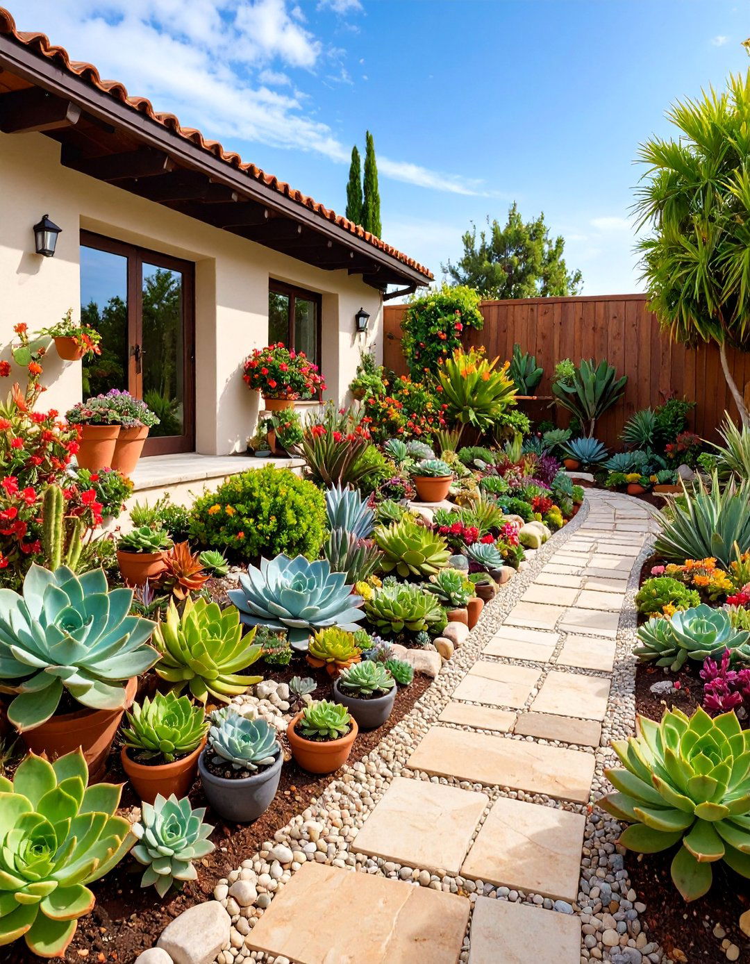 Succulent Display Garden with Gravel Mulching - 25 Front Yard Landscaping Ideas