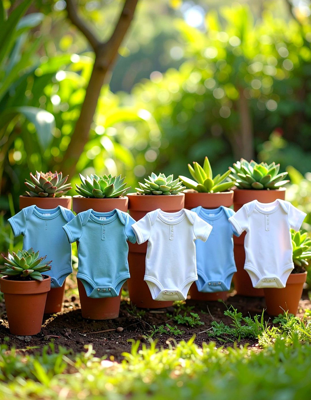 Succulent Garden Baby Onesie Display - 25 Baby Shower Centerpiece Ideas