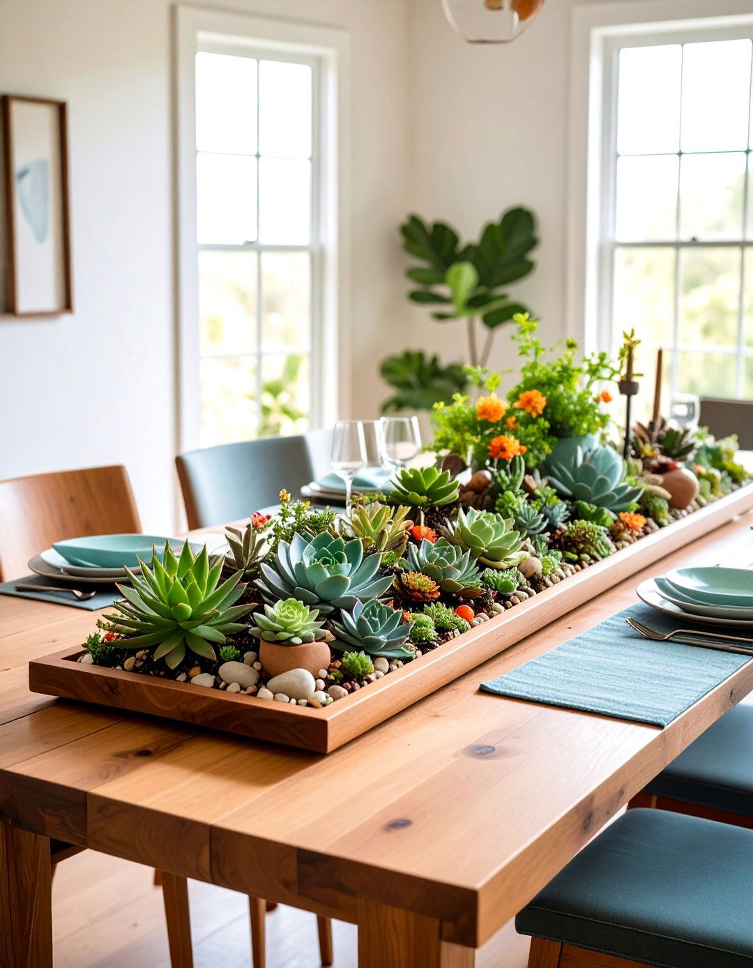 Succulent Garden Dining Room Table Arrangement - 25 Dining Room Table Decor Ideas