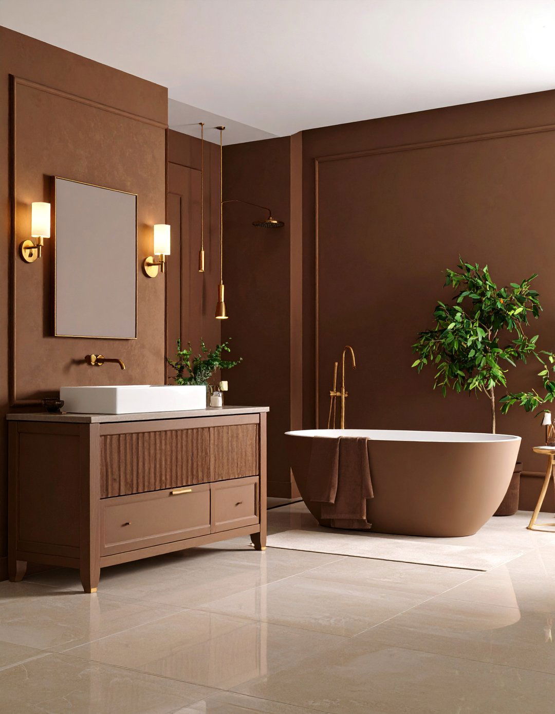 Suede Effect Brown Bathroom Wallpaper Luxe - 25 Brown Bathroom Ideas