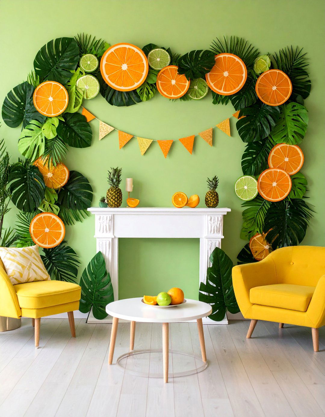 Summer Citrus and Tropical Leaf Garland - 25 Mantel Garland Ideas