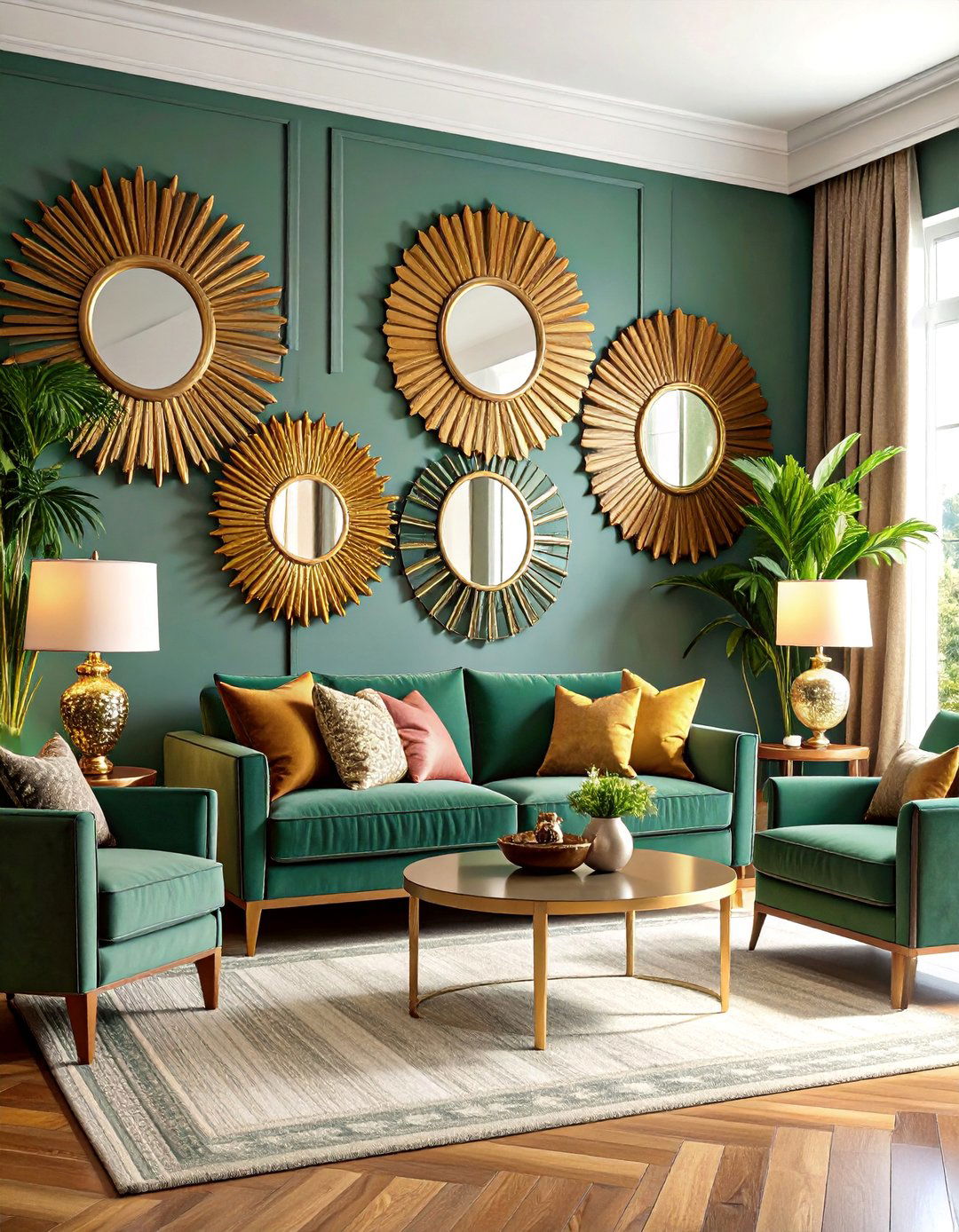 Sunburst Mirror Gallery Constellation - 25 Living Room Mirror Ideas