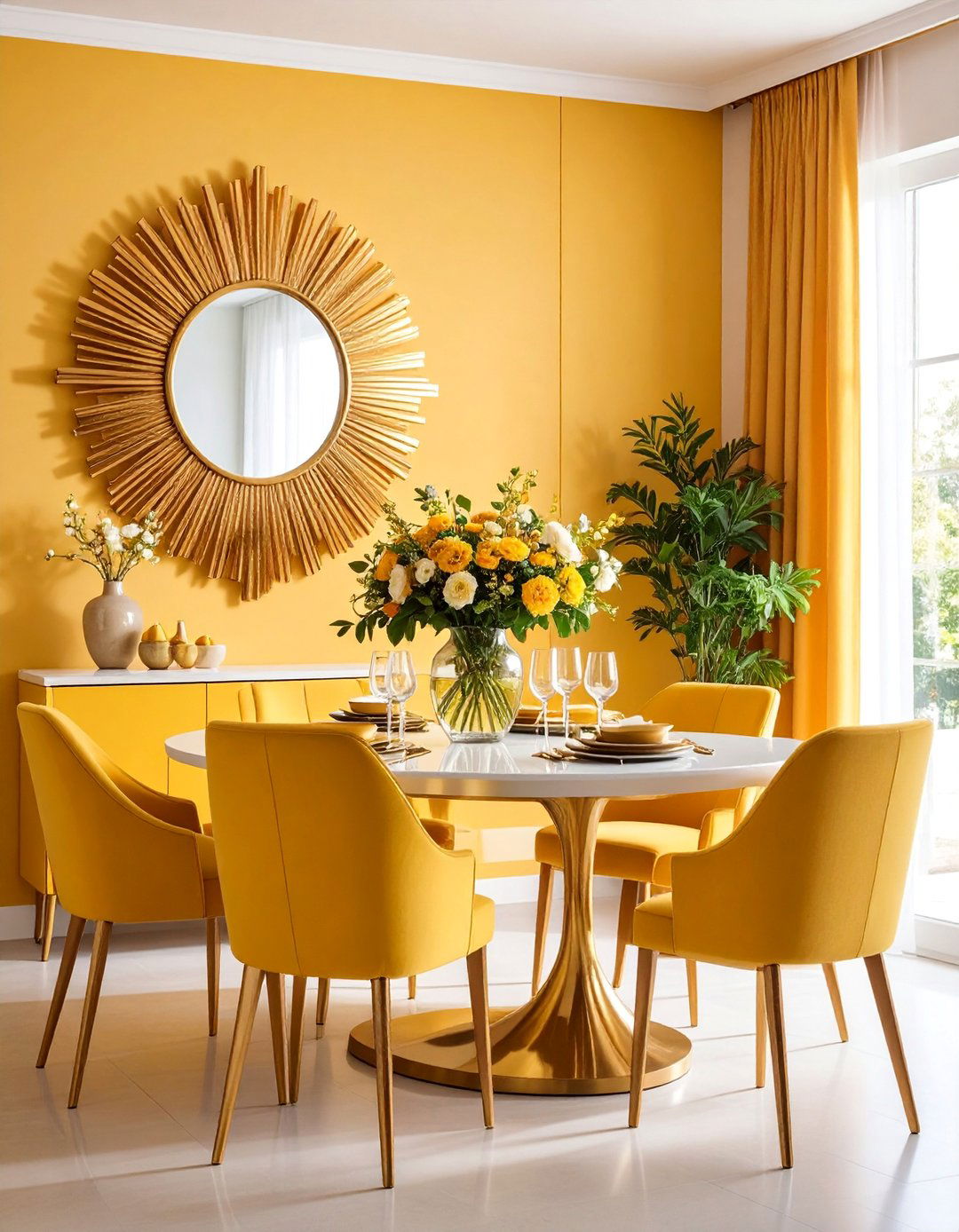 Sunburst Mirror as Statement Centerpiece - 25 Dining Room Mirror Ideas
