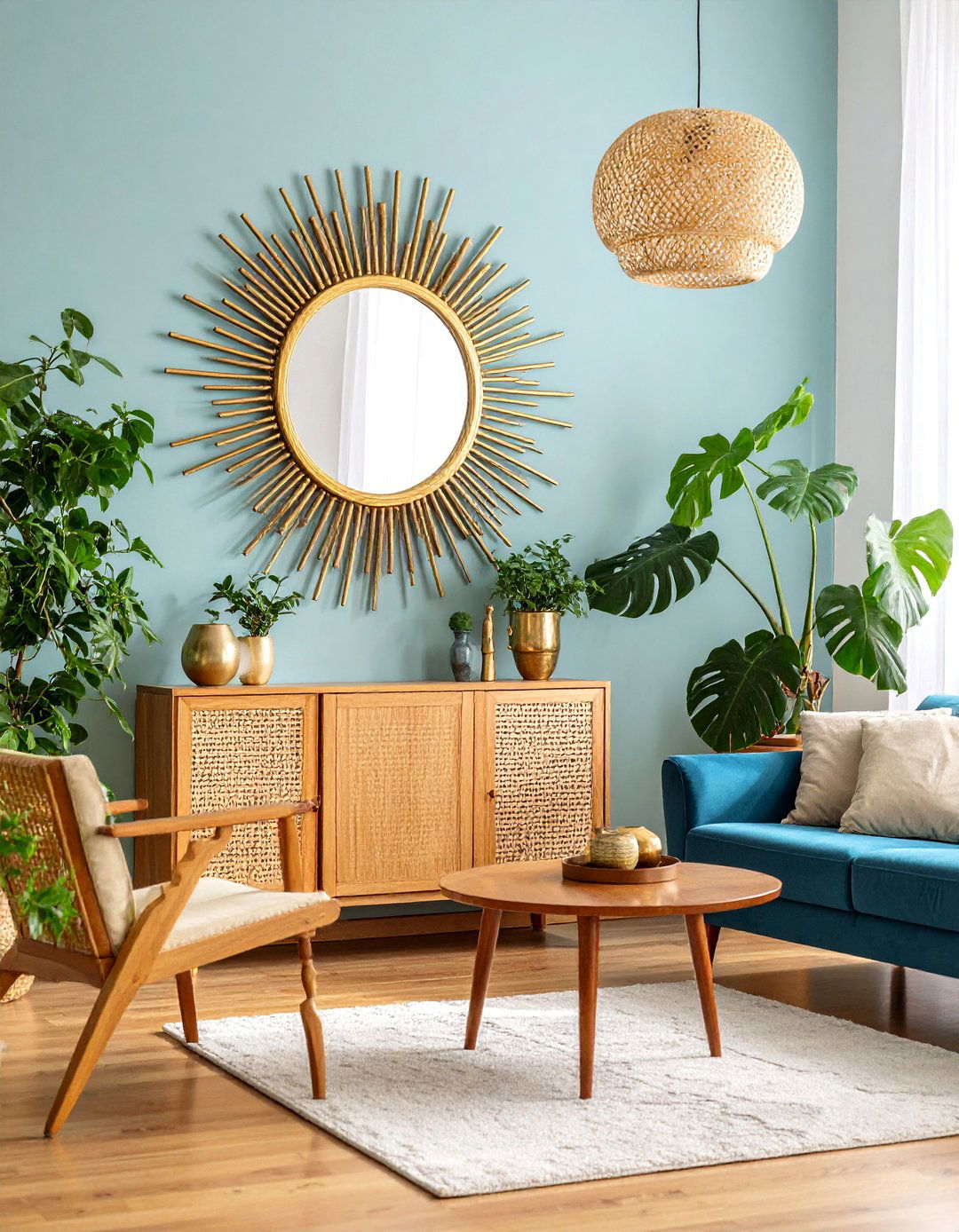 Sunburst Mirror with Antique Brass Finish - 25 Mirror Over Fireplace Ideas