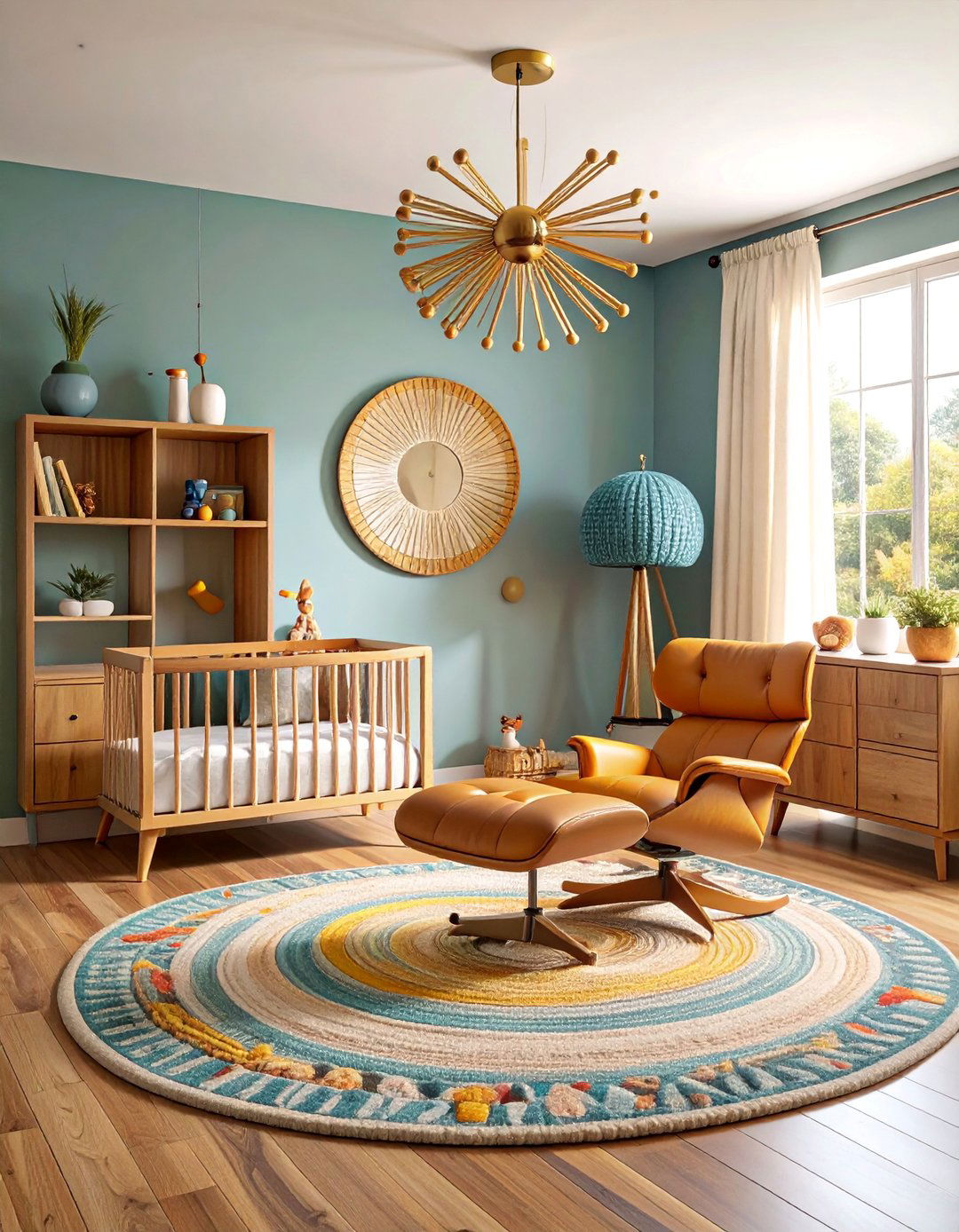 Sunburst Pendant Lighting Feature Nursery - 25 Mid-century Modern Nursery Ideas
