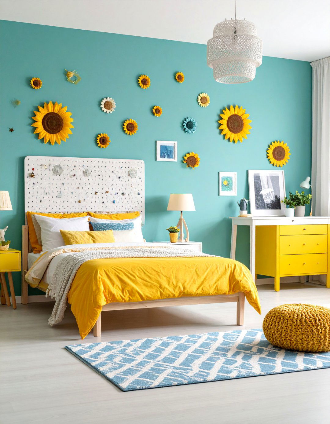 Sunflower Bedroom with Craft and Hobby Station - 25 Sunflower Bedroom Ideas