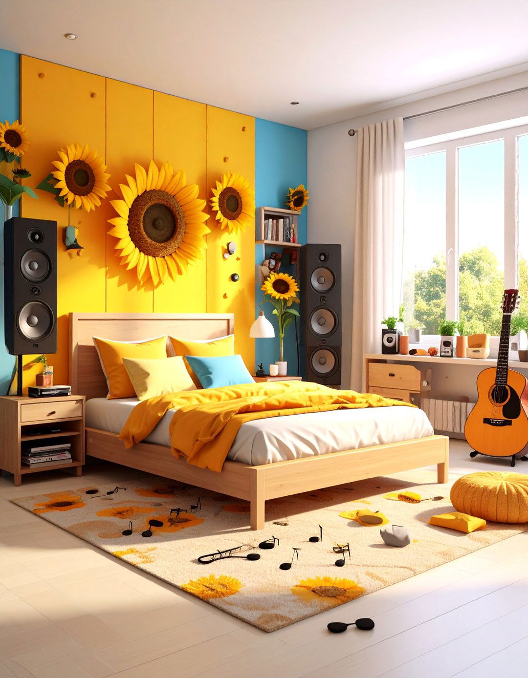Sunflower Bedroom with Music and Entertainment Focus - 25 Sunflower Bedroom Ideas