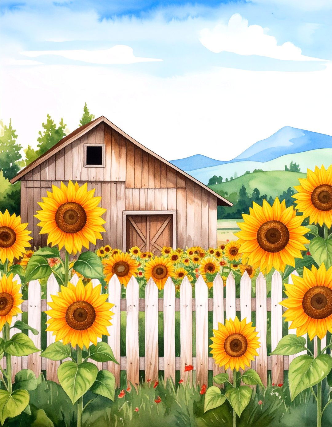 Sunflower Field Garden Mural with Country Landscape - 25 Garden Mural Ideas