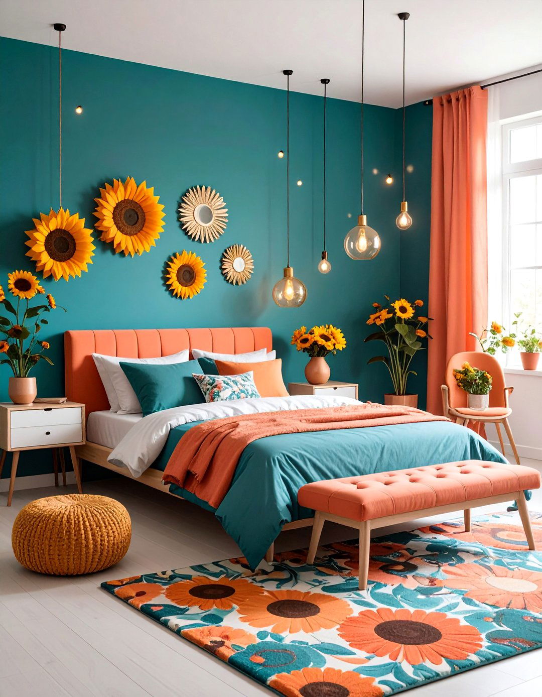 Sunflower Teen Bedroom with Bold Color Combinations - 25 Sunflower Bedroom Ideas