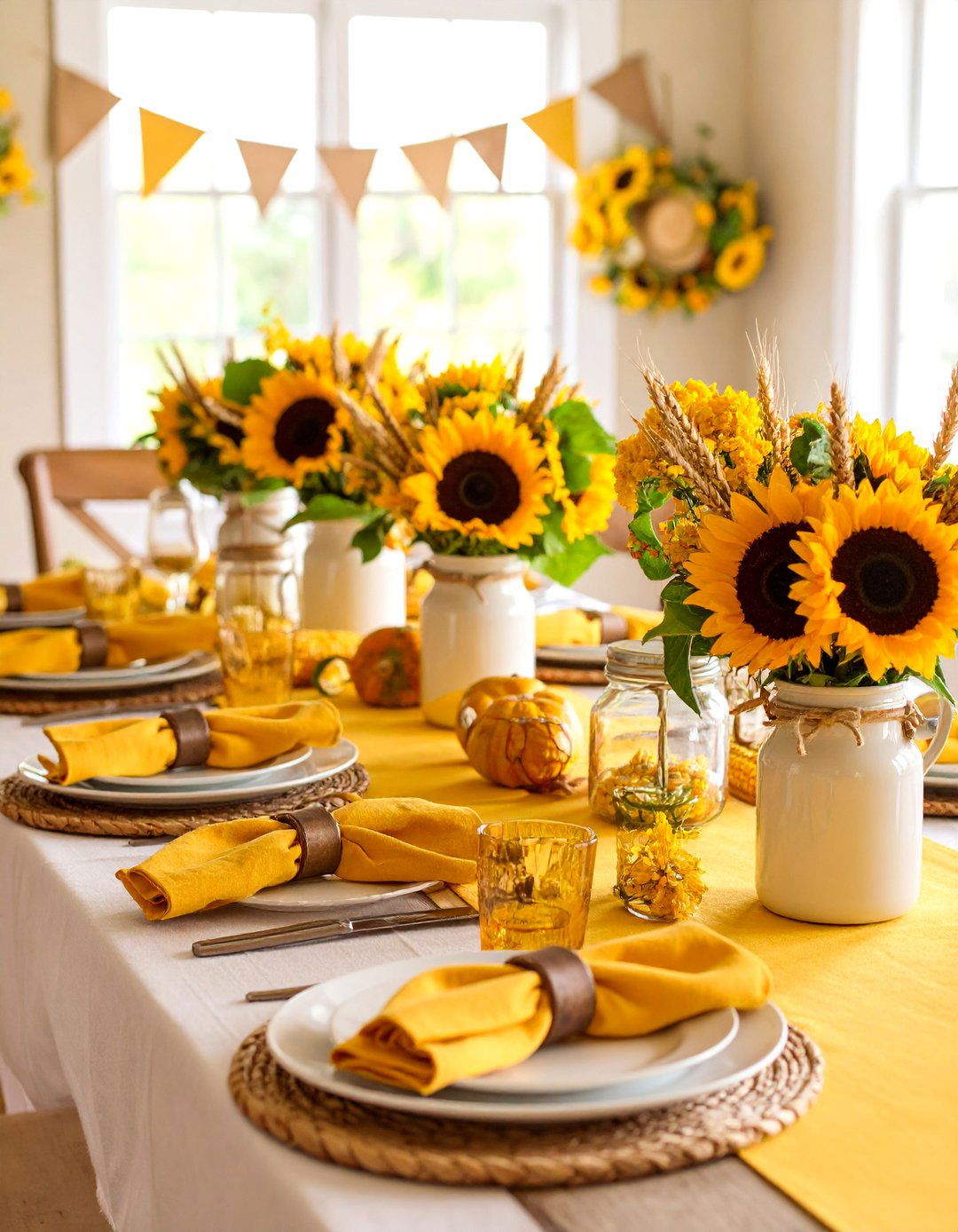 Sunflower and Corn Husk Country Design - 25 Fall Table Decor Ideas