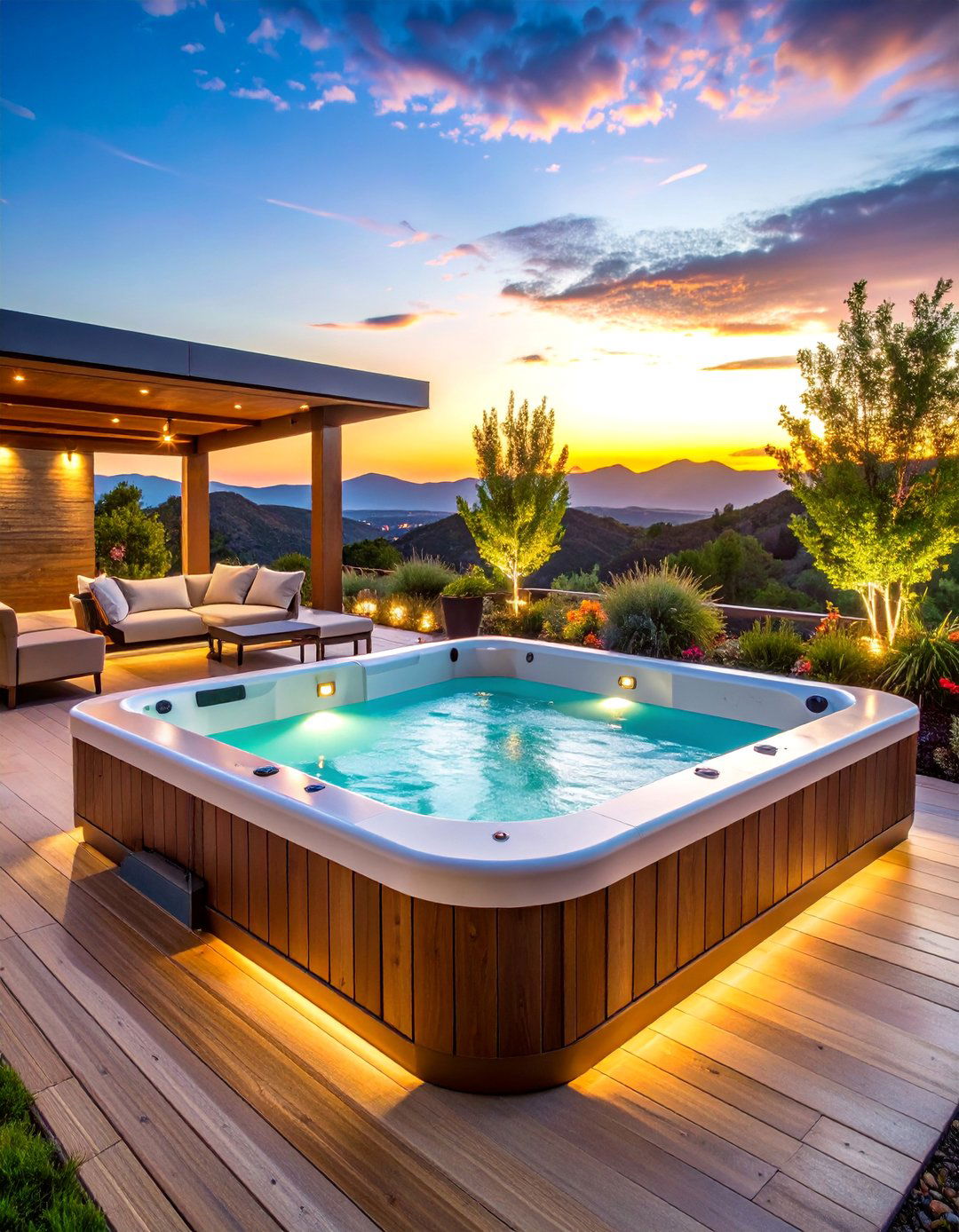 Sunken Hot Tub with Perimeter Seating and Built in Storage - 25 Sunken Hot Tub Ideas