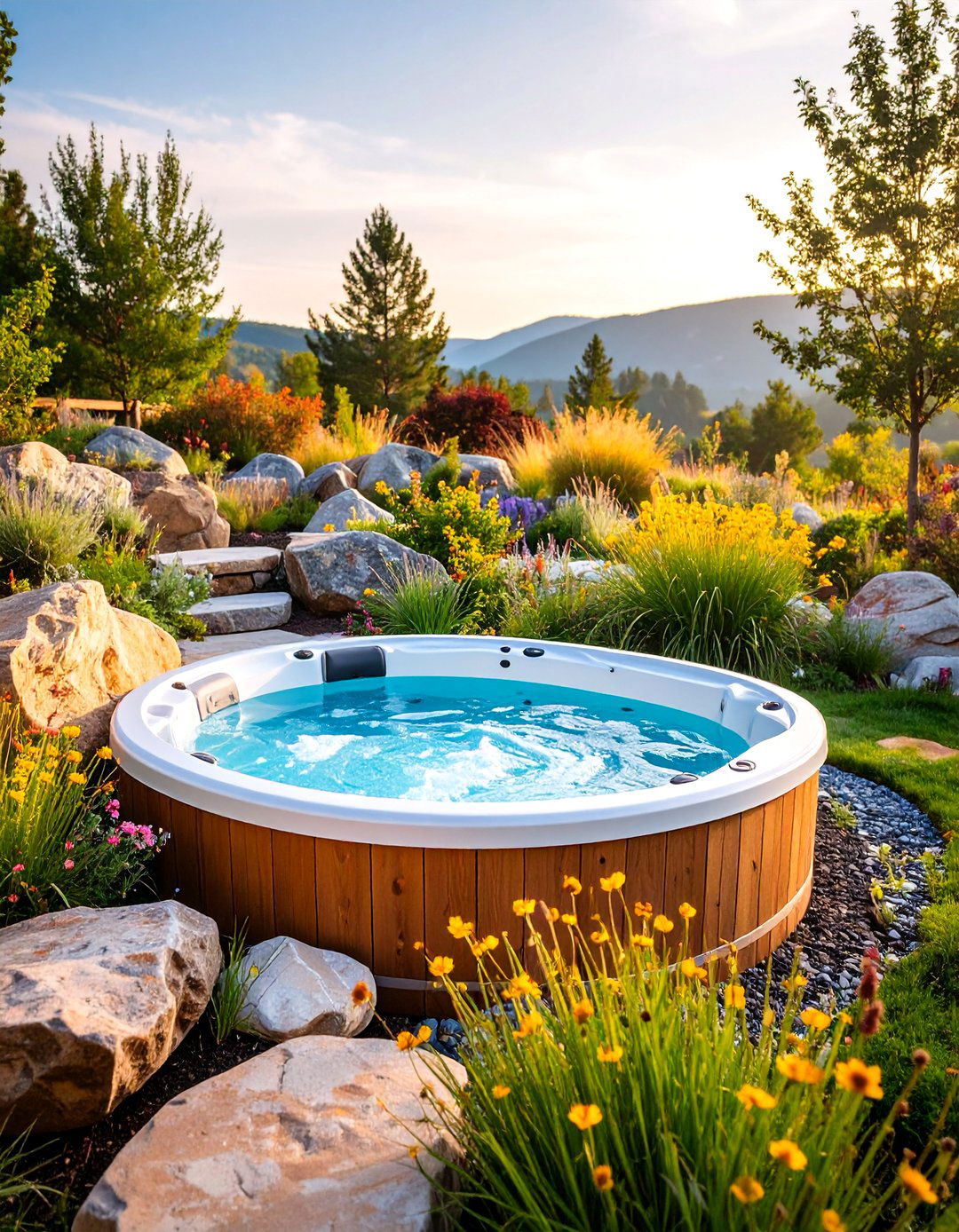 Sunken Hot Tub with Surrounding Landscape Boulders and Native Plants - 25 Sunken Hot Tub Ideas