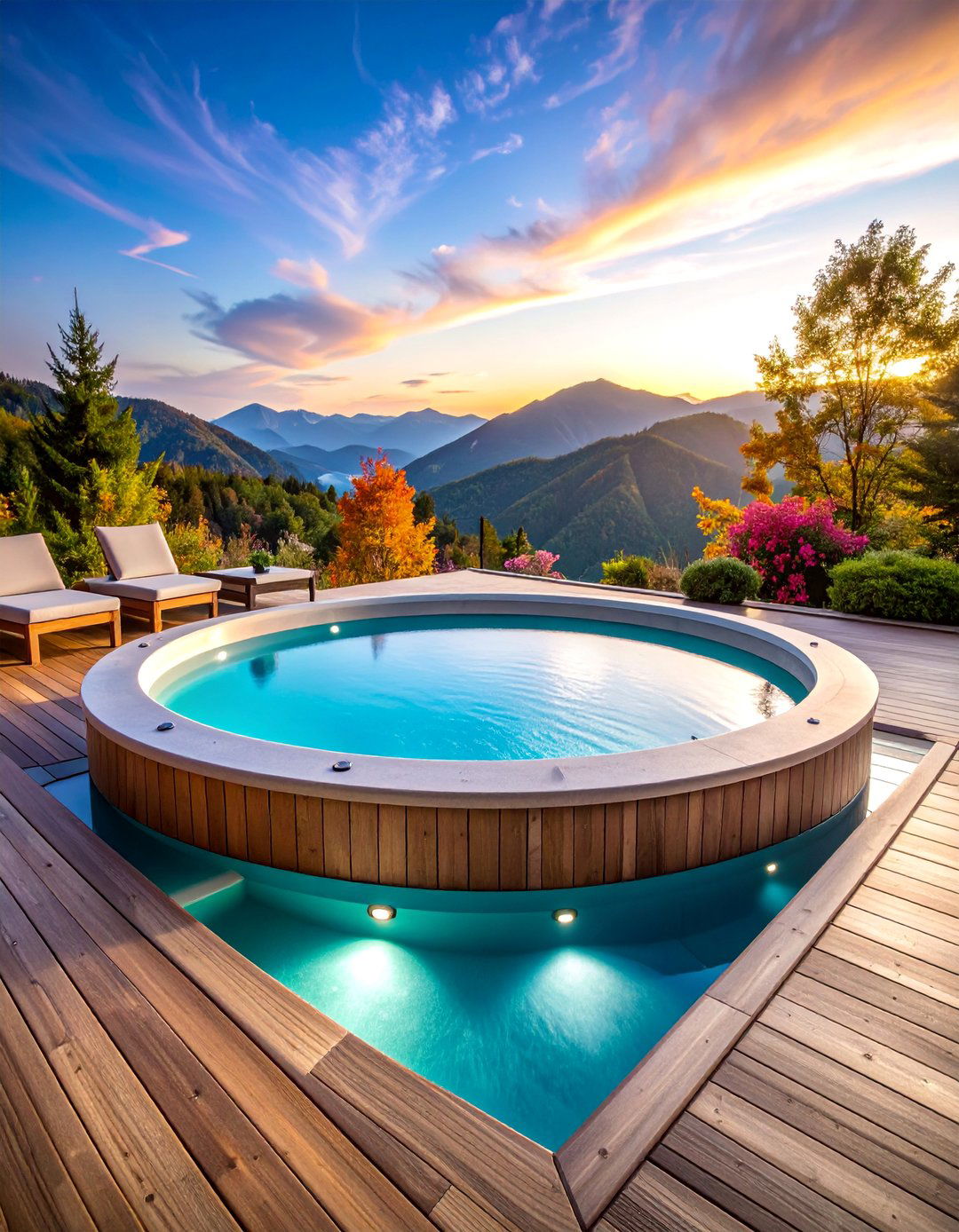Sunken Hot Tub with Tanning Ledge and Shallow Water Features - 25 Sunken Hot Tub Ideas