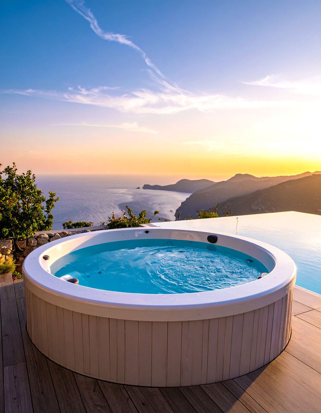 Sunken Hot Tub with Vanishing Edge and Infinity Pool Design - 25 Sunken Hot Tub Ideas