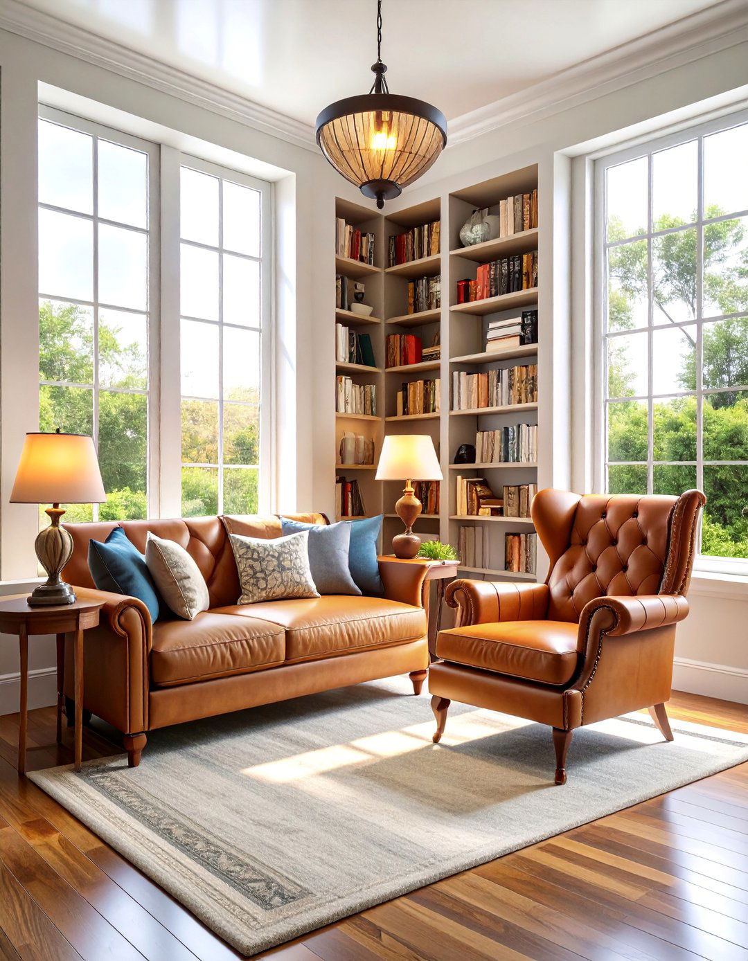 Sunlit Reading Nook Florida Room with Built in Bookshelves - 25 Florida Room Ideas