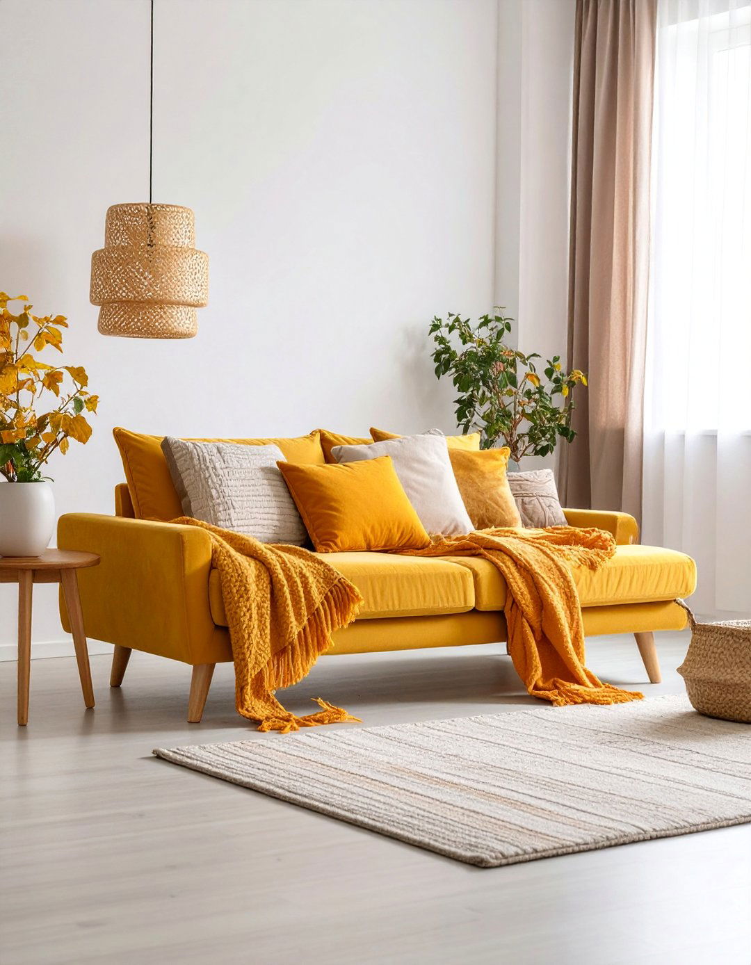 Sunny Yellow Daybed with Neutral Surroundings - 25 Yellow Living Room Ideas