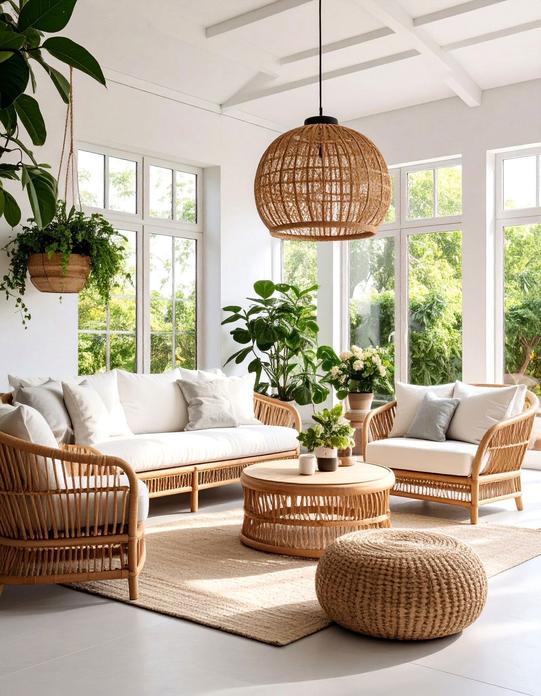 Sunroom Glacier White and Rattan Texture - 25 Sunroom Color Ideas