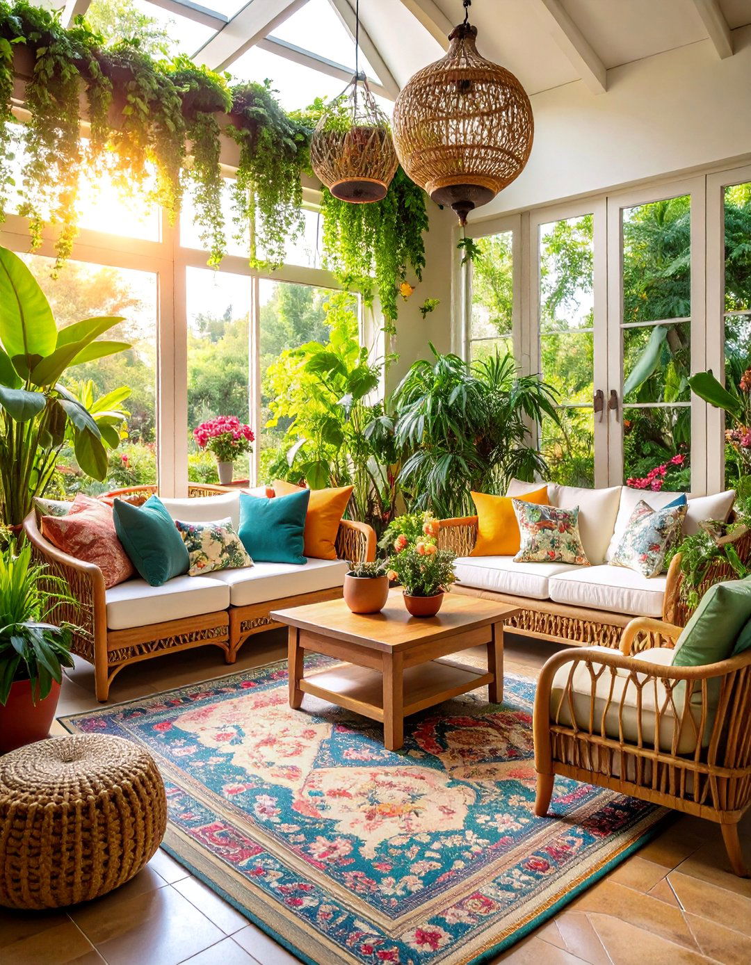 Sunroom Living Room with Wicker and White Furniture - 25 Shabby-chic Style Living Room Ideas