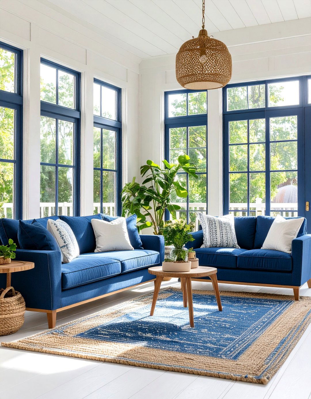 Sunroom Navy Window Frame Contrast - 25 Sunroom Color Ideas