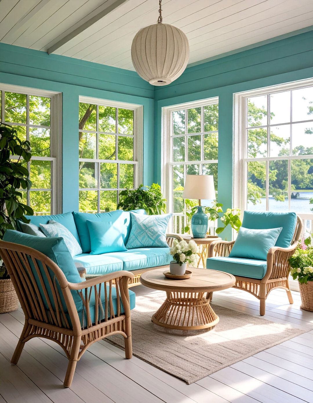 Sunroom Quietude Restful Blue Green - 25 Sunroom Color Ideas