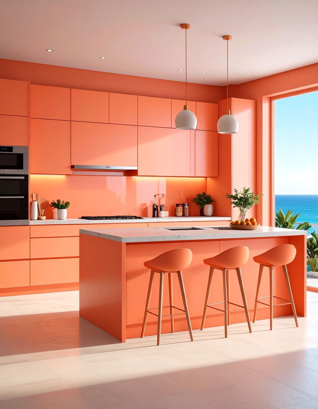 Sunset Beach Kitchen with Warm Orange Tones - 25 Tropical Kitchen Ideas