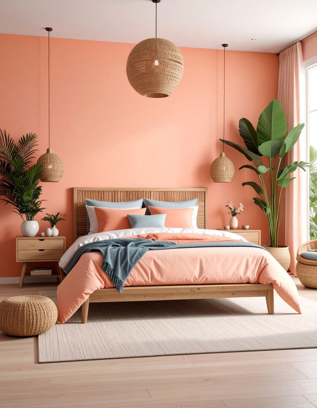 Sunset Color Bedroom with Warm Tropical Gradient Walls - 25 Tropical Bedroom Ideas