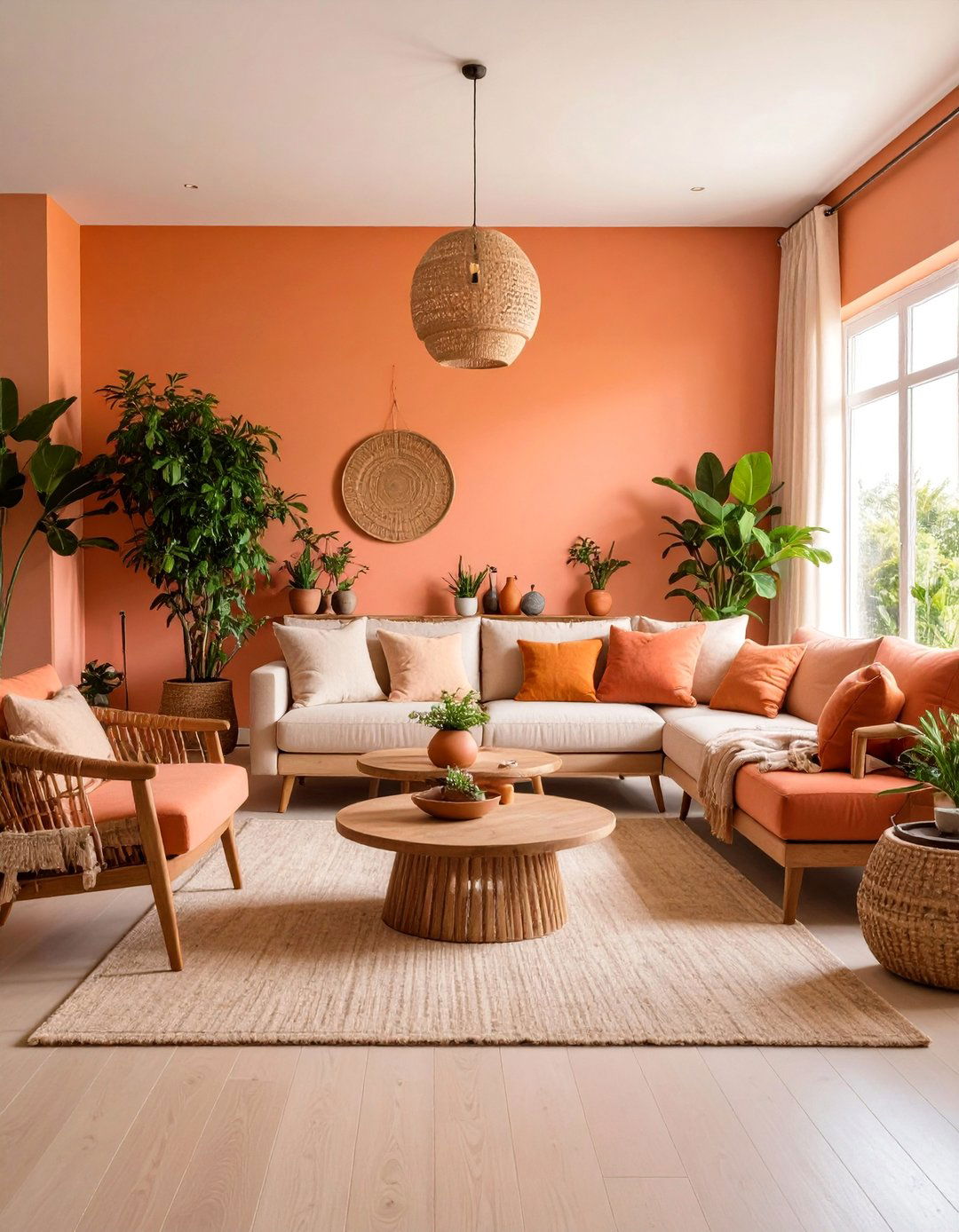Sunset Inspired Living Room with Gradient Wall Treatment - 25 Boho Cottage Style Decor Ideas