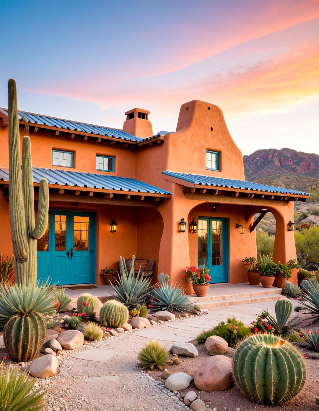 Sunset Orange Adobe Southwestern Style - 25 Orange House Exterior Ideas