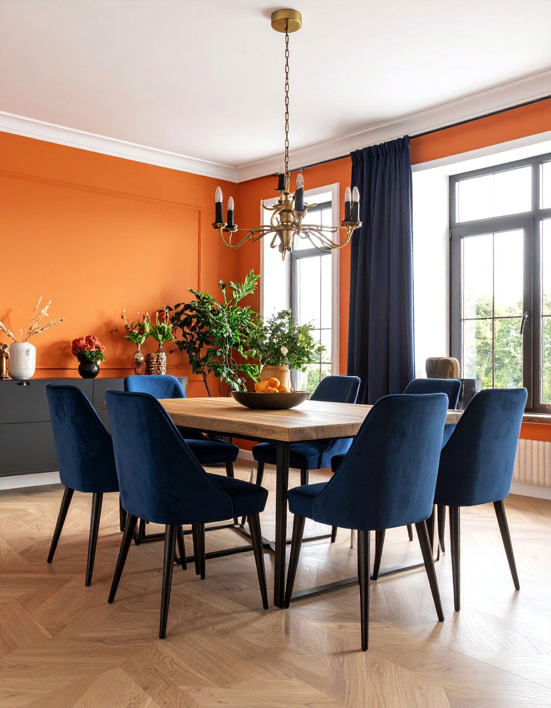 Sunset Orange Dining Room with Navy Accents - 25 Colorful Room Ideas
