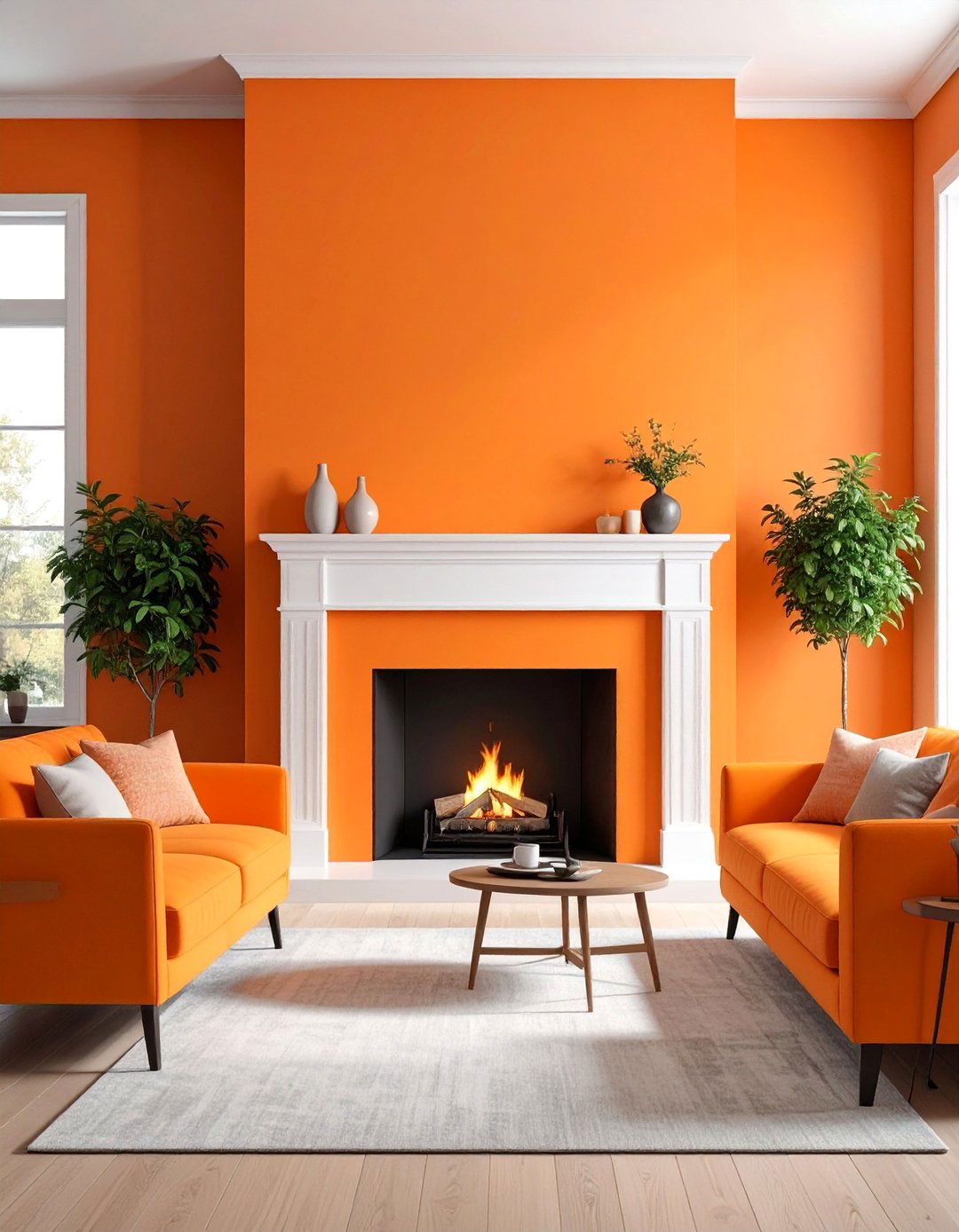 Sunset Orange Fireplace with Bold Energy - 25 Fireplace Paint Ideas