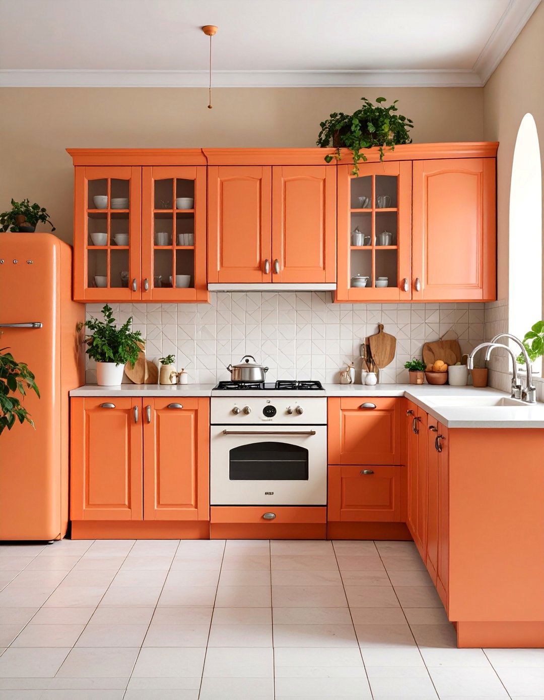Sunset Orange and Cream Retro Kitchen - 25 Kitchen Color Ideas