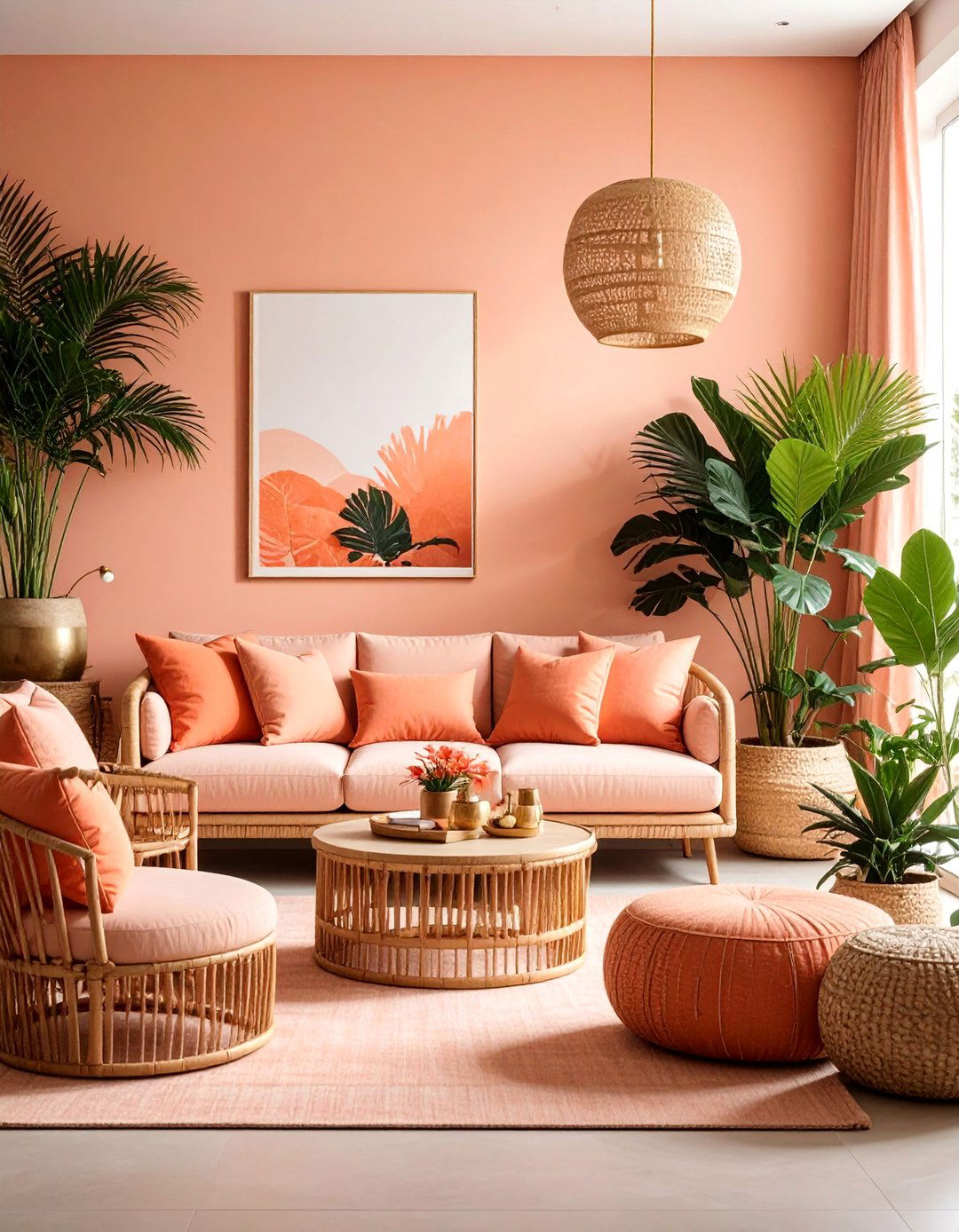 Sunset Tropical Living Room with Warm Orange Accents - 25 Tropical Living Room Ideas